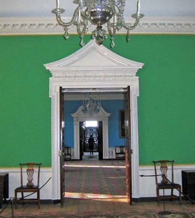Photograph of the Supper Room in the Governor’s Palace in Colonial Williamsburg, restored to its appearance in 1768-70. 