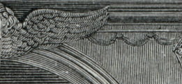 Detail of an engraving showing the wallpaper at the Morris-Jumel Mansion in the 19th century.