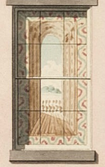 Design for a painted blind for a house in New York City, circa 1840.
