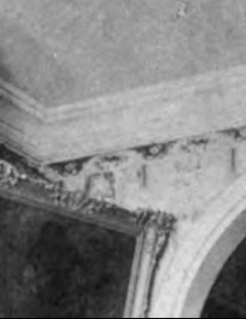 1887 photograph showing painted or wallpapered ceiling in the hallway of the Morris-Jumel Mansion.