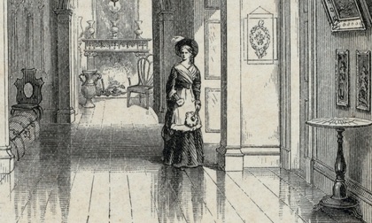 Detail of a 19th-century engraving of the hallway of the Morris-Jumel Mansion.